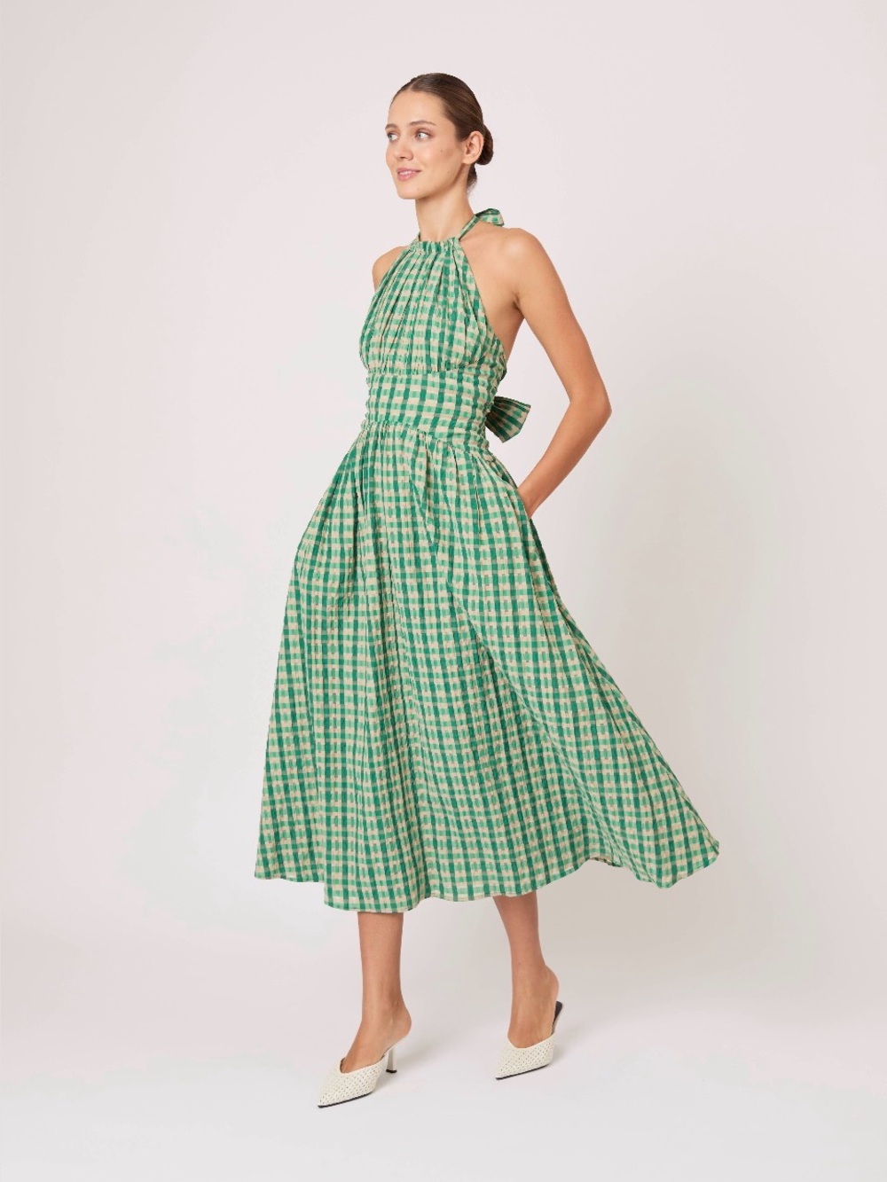 NWT Rosie Assoulin Halter in the Name of Love Green Seersucker Dress Sz 0